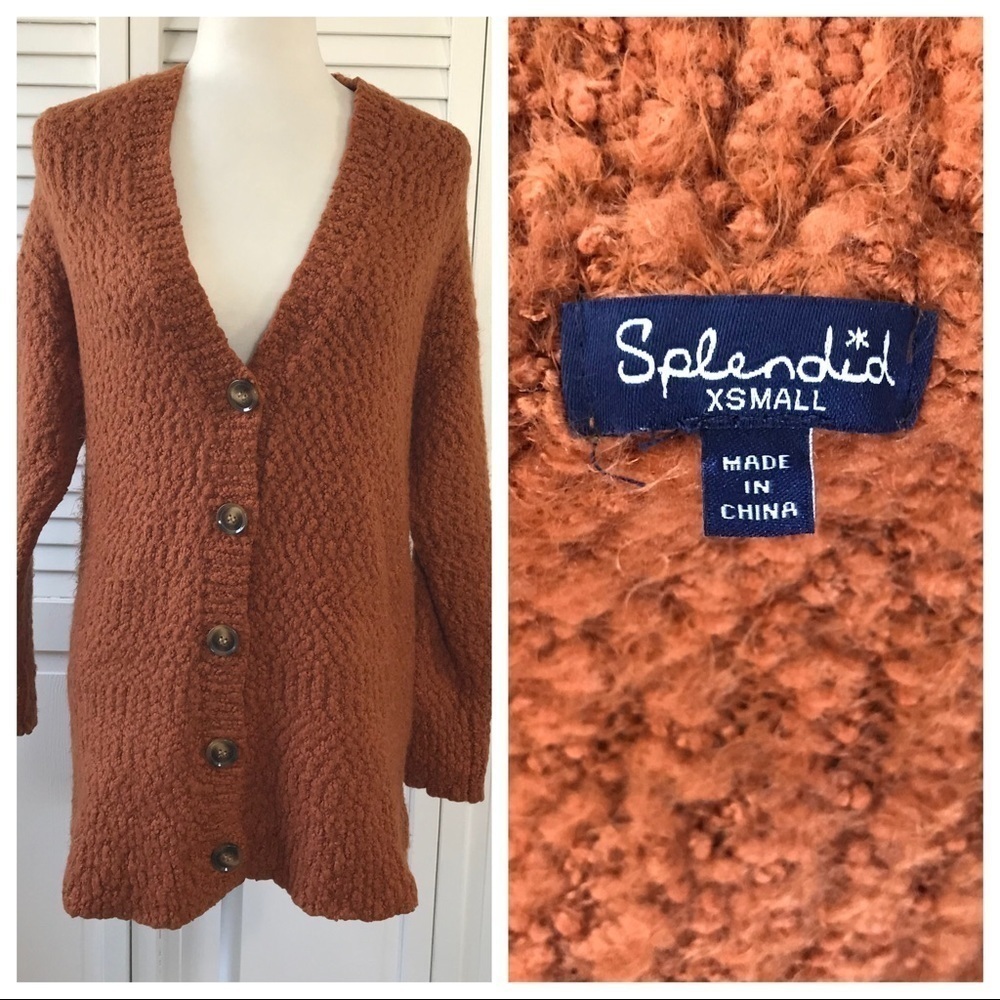 Splendid Rust Button Down Fuzzy Cardigan Size Xs - image 1